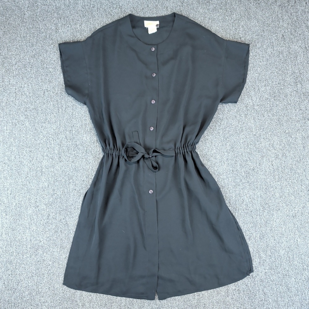 Gottex Vintage Minimalist Button Front Belted Mini Dress Women Size S Black